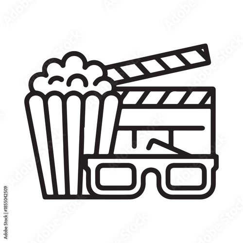 Popcorn clapperboard and 3d glasses elements of a cinematic experience