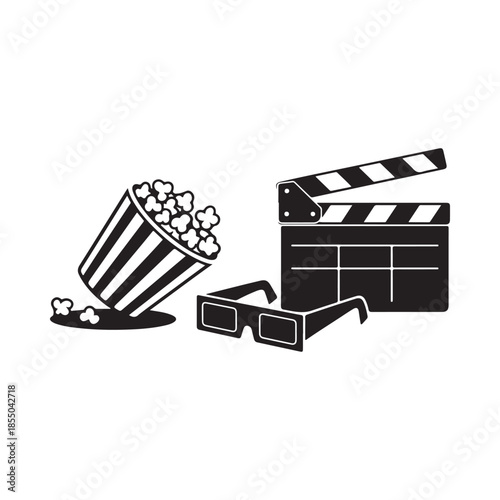 A cinema theme with popcorn clapperboard and 3d glasses illustration