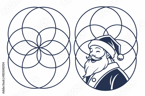 Santa Claus smiling in a flower of life circle background