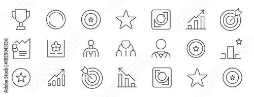 Set of target growth icon. Career line icon set about job promotion, growth, goals, targets, performance, Modern glyph vector symbols for corporate development and success.