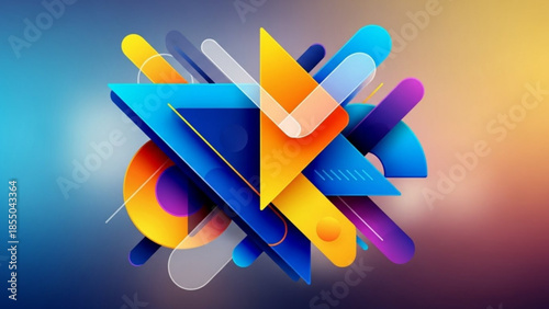 Vibrant abstract geometric shapes in dynamic composition with gradient blue and yellow