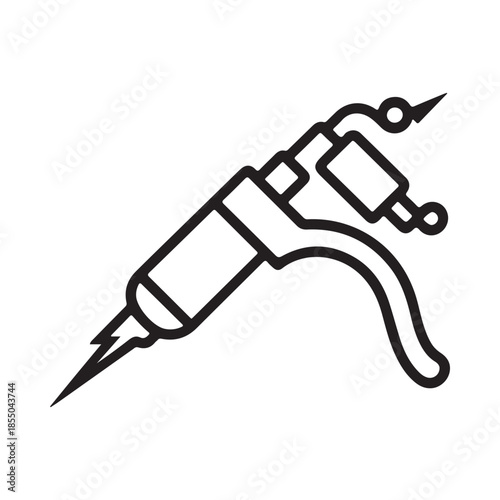 A simple black and white line drawing of a traditional tattoo machine