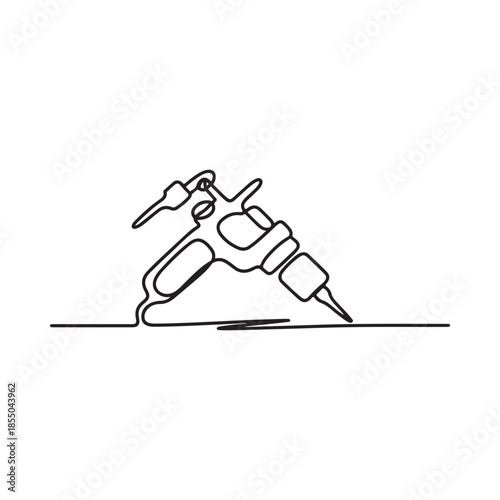 A single line drawing of a tattoo machine with a classic design