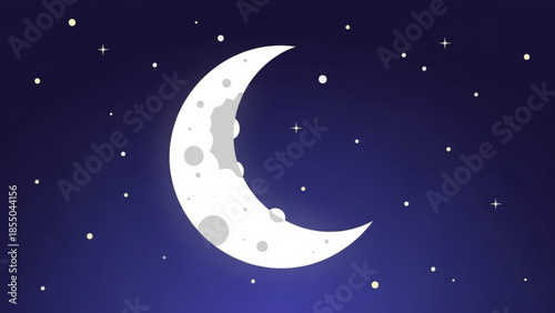 Crescent moon in night sky with stars and celestial background