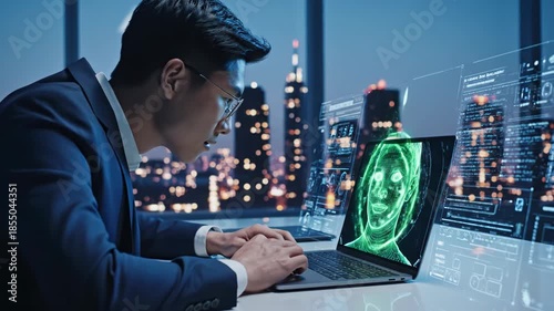 Engaging with futuristic technology in a modern city skyline at night Generative AI