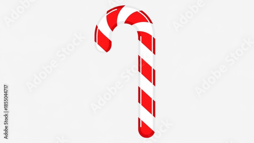 Vibrant red and white striped candy cane on plain background, festive holiday treat