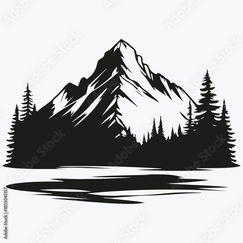 Wilderness mountain with forest silhouette sketch illustration vector