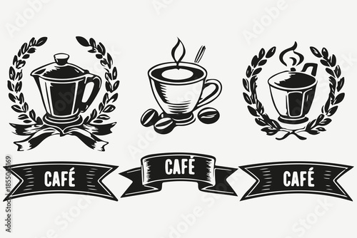 Vintage cafe badges sketch illustration vector