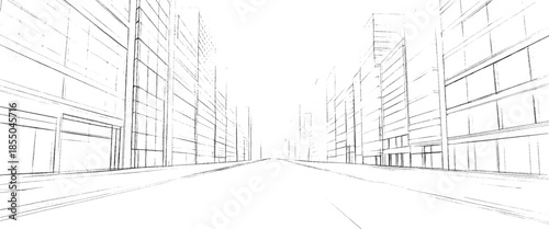 Vector distressed sketch budling line drawing and architectural sketch	