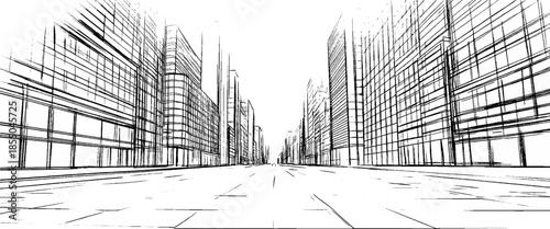 Vector distressed sketch budling line drawing and architectural sketch	