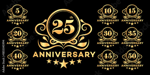 Gold Anniversary Badges 5, 10, 15, 20, 25, 30, 35, 40, 45, 50  Ornate Design Collection