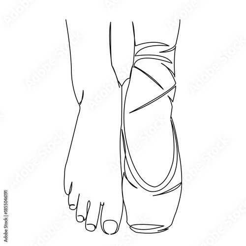 One continuous single drawing line art flat doodle ballet, dancer, performer, elegance, female, leg. Isolated image hand draw contour on a white background
