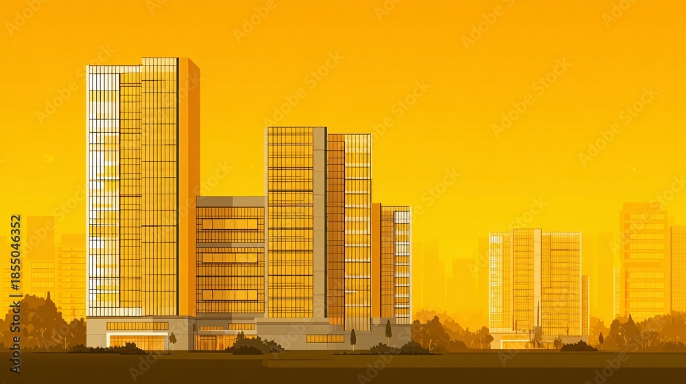 Obraz premium illustration warm light calm pleasant surroundings A calm illustration of a hospital illuminated with warm light and surrounded by a peaceful environment. The image emphasizes reassurance, stability, 