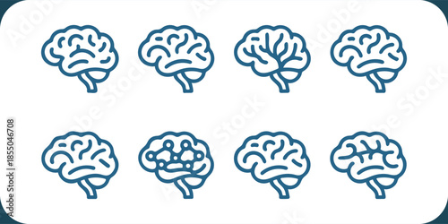 blue brain icons on white background
