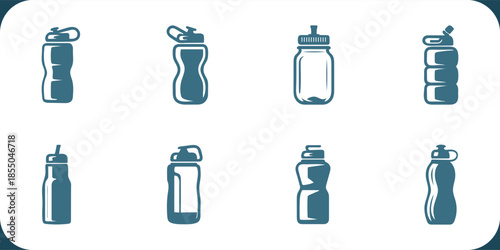 blue water bottles icons on white background