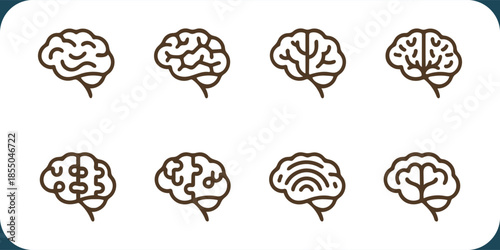 brain icons in different styles on white background