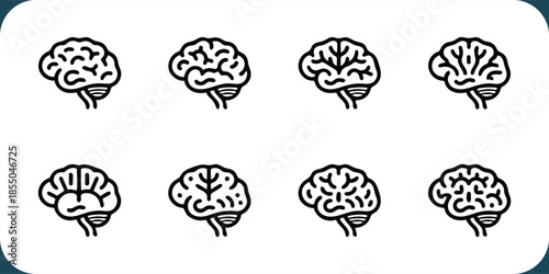 black and white brain icons on white background