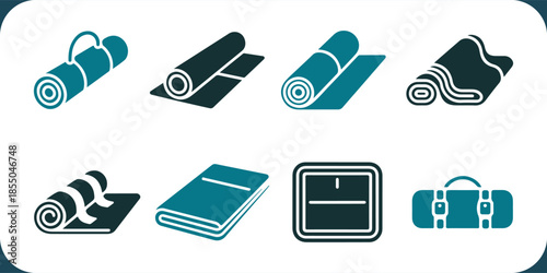 collection of yoga mats and bags for fitness and exercise