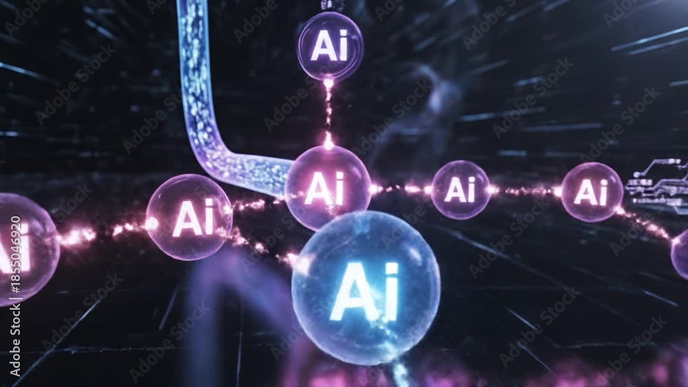 Ai network node sphere neural connection data stream glowing orb ...