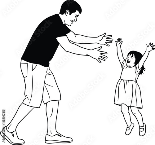 Father and daughter playing illustration, happy family moment, parental love, child joy, bonding, care, affection, parenting concept artwork