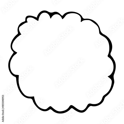 Minimalist hand-drawn cloud shape or scalloped circular frame. Simple black ink bubble border with wavy edges, organic round outline for speech bubbles, labels, and creative graphic design.