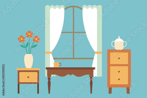 Cozy home office with vintage wooden writing desk