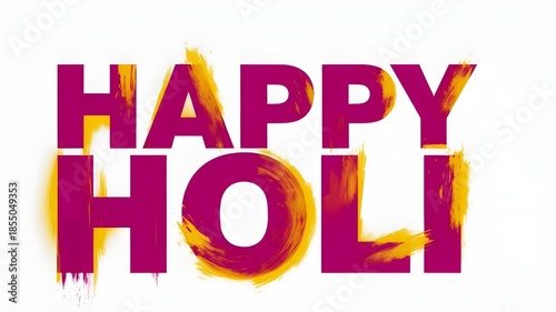 Simple pink block letters layered with sweeping yellow paint strokes on plain background.