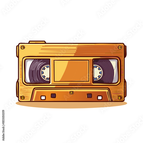 Audio Cassette Tape Illustration: Vintage Media Player for Retro Sound and Music Playback