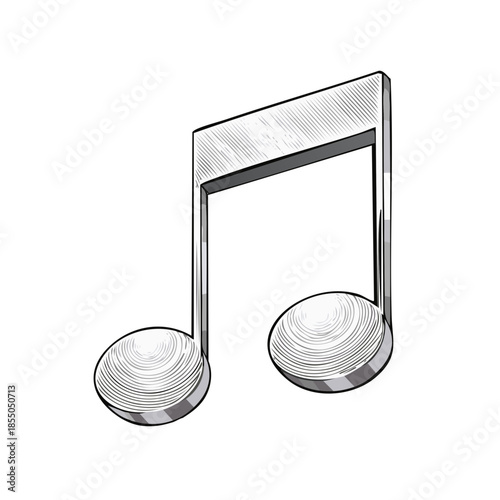 Illustration of Music Note Symbol with Hatching Texture on White Background