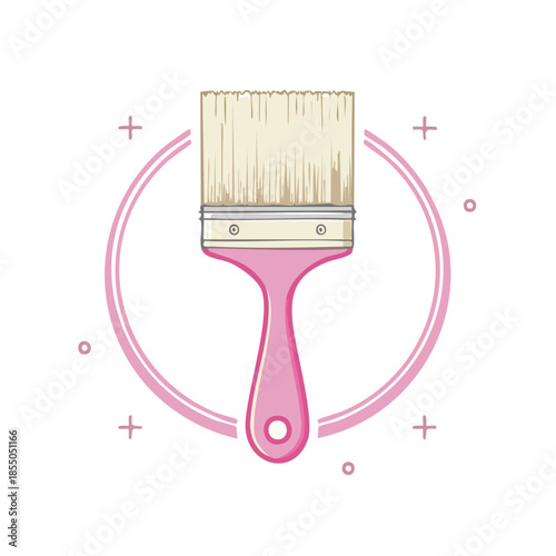 Pink Paintbrush with White Bristles within Decorative Circular Frame Creates Artistic Illustration