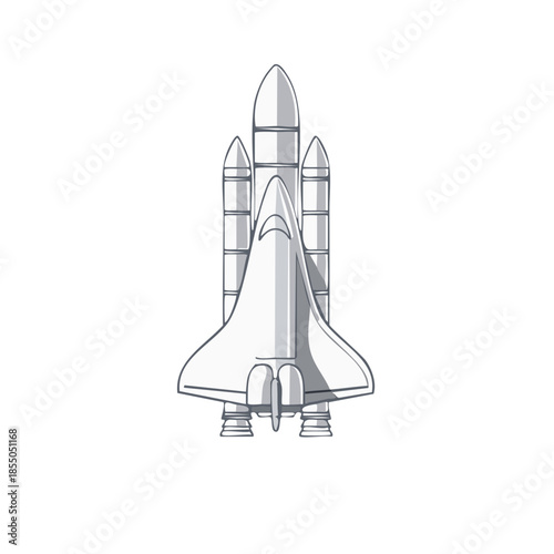 Space Shuttle Illustration for Projects Exploring Flight and Travel, Graphic Drawing in Gray Tones