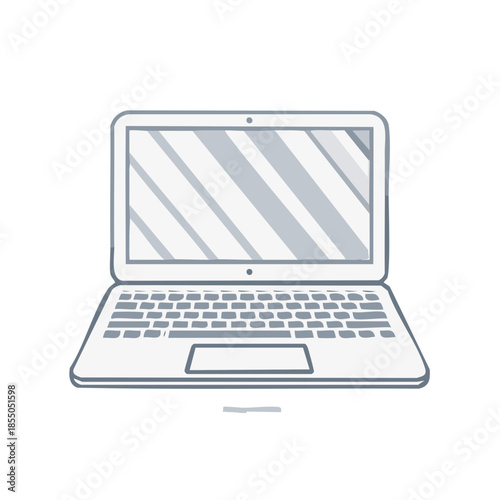 Isolated Laptop Computer Device with Screen Keyboard and Trackpad on Plain Background