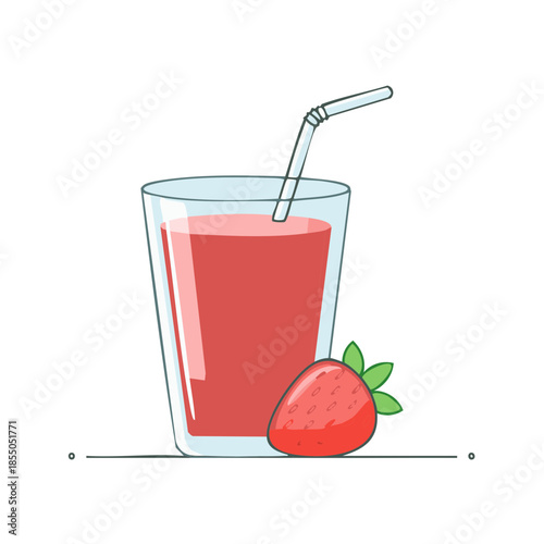Strawberry Smoothie Illustration with Glass and Straw Delicious Healthy Drink