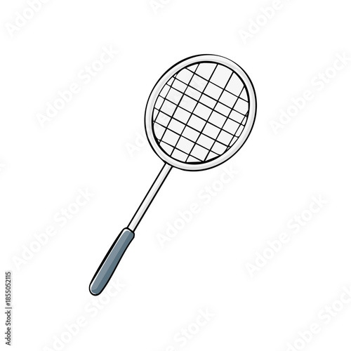 Cartoon badminton racket illustration for sports concept: isolated on white background. Game equipment for playing.