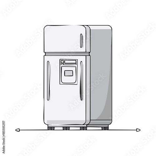 Cool Kitchen Refrigerator Interior Design Appliances  Gray Tone Isolated on White Simple Contemporary Art Illustration