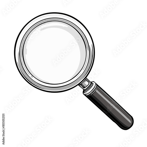 Magnifying Glass Vector Illustration for Scientific Exploration and Investigation in Detailed Black and White