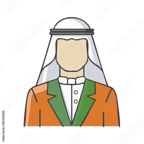A linear color drawing of a man dressed in traditional Middle Eastern formal wear