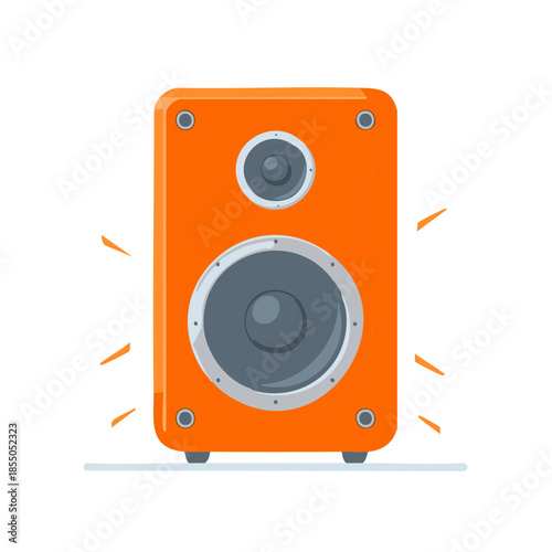 Orange Speaker Isolated on White, Loudspeaker, Audio System, Sound Equipment, Cartoon Illustration