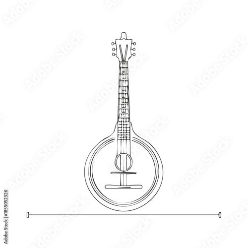 Acoustic Guitar in Outline Style Art Design, Music Instrument Illustration, Retro Classic Musical Equipment Graphic, Minimalist Decor