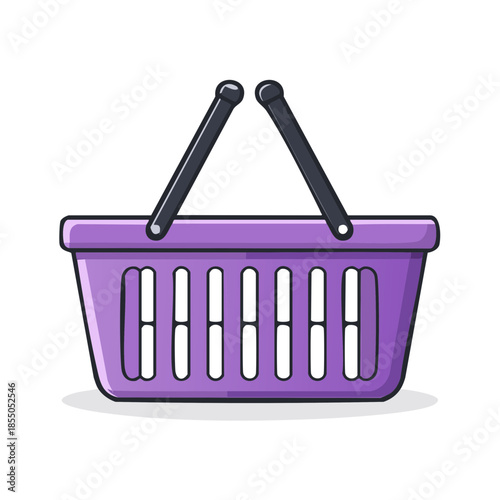 Illustrated lilac shopping basket isolated on white. Groceries and purchase concept. Empty plastic bin for products. Market container