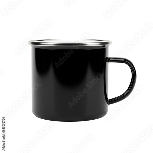 Black enamel mug isolated on transparent background