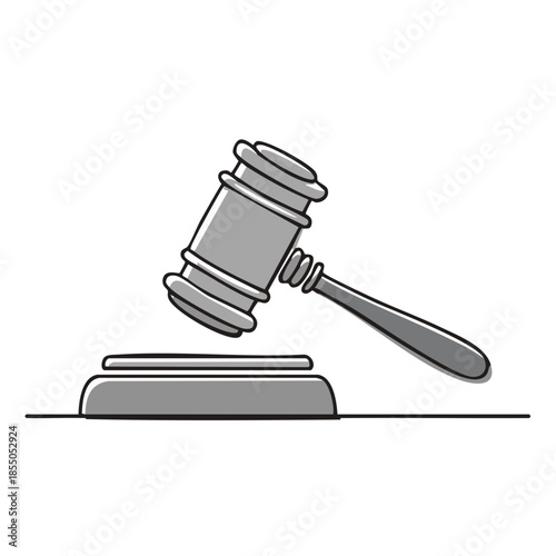 Minimalist illustration of a gavel on a sound block symbolizing law and legal proceedings