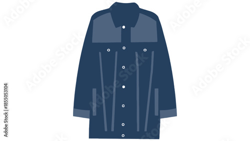 A dark blue denim jacket is displayed against a white background.