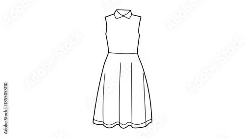 A sleeveless collared dress with a flared skirt is depicted.