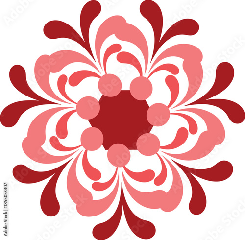 Stylized Red and Pink Floral Mandala Ornament