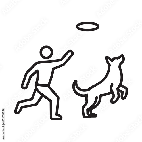 A person playing fetch with a dog a simple line drawing illustration