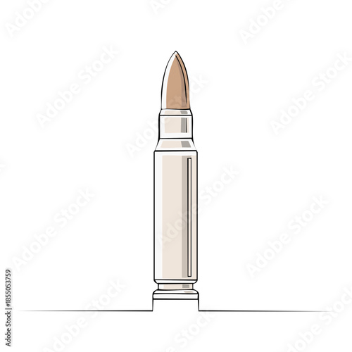 Single Rifle Bullet Ammunition Ready to Fire  for Hunting, Conflict, or Target Practice Vector Graphic