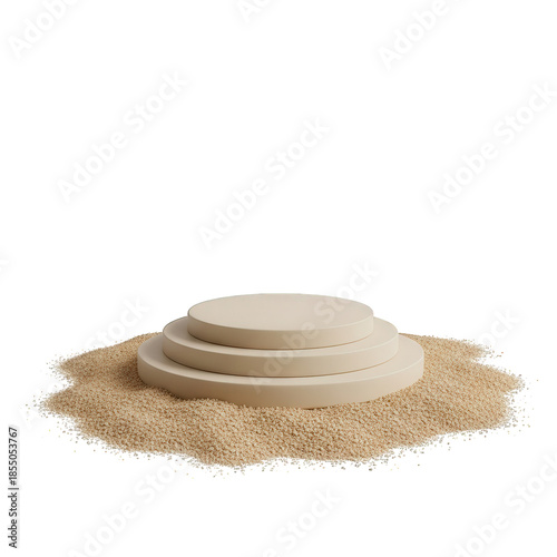 Stacked stones on sand, isolated on transparent background