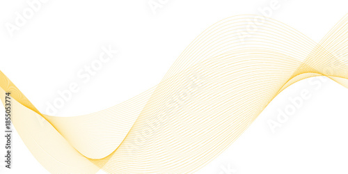 Abstract Golden Flowing Wave Lines Vector on White Background with Smooth Curves, Layered Transparency and Gradient Motion for Elegant Modern Creative and Corporate Design Layouts