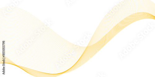 Abstract Golden Flowing Wave Lines Vector on White Background with Smooth Curves, Layered Transparency and Gradient Motion for Elegant Modern Creative and Corporate Design Layouts